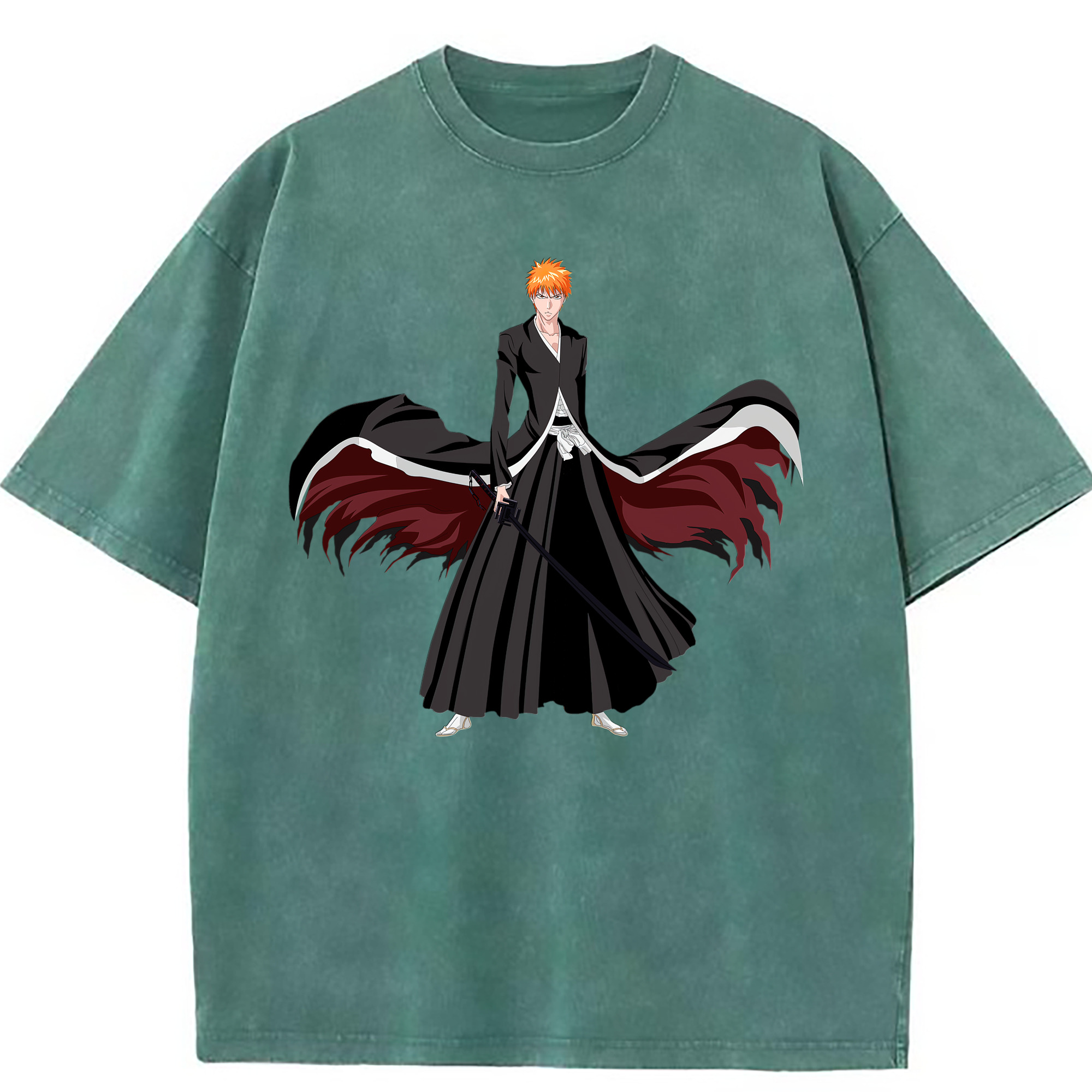 （画像用） ブリーチ 黒崎一護（くろさき いちご）BLEACH Kurosaki Ichigo 綿100% ヴィンテージ風 半袖Tシャツ（フロントプリント）